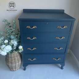 Solid Wood Blue French Provincial Style Chest Of Drawers - thumbnail 4