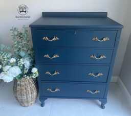 Solid Wood Blue French Provincial Style Chest Of Drawers