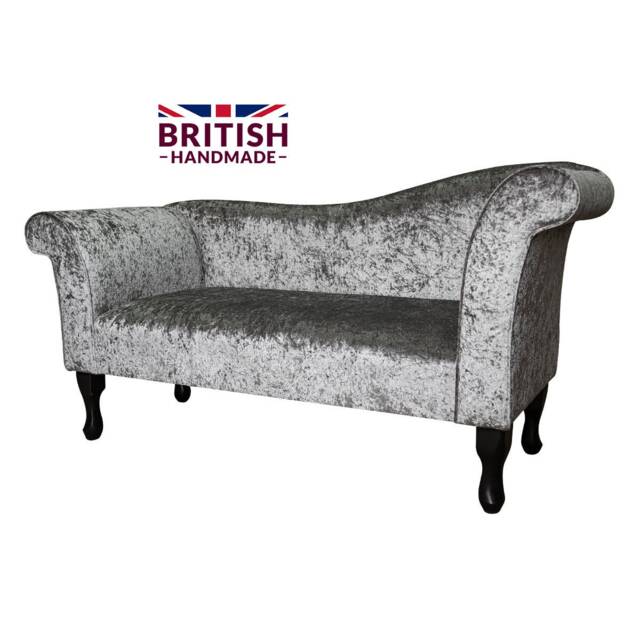 Designer Chaise Sofa in A Shimmer Steel Crushed Velvet Upholstered Fabric - Handmade The UK - image 1