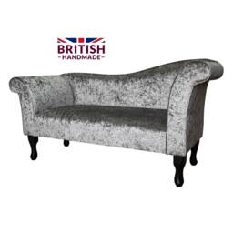 Designer Chaise Sofa in A Shimmer Steel Crushed Velvet Upholstered Fabric - Handmade The UK