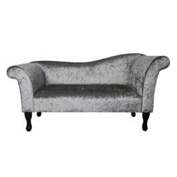 Designer Chaise Sofa in A Shimmer Steel Crushed Velvet Upholstered Fabric - Handmade The UK - thumbnail 2