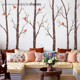 Birch Tree Wall Decals Nursery Decor With Birds & Leaves - thumbnail 2