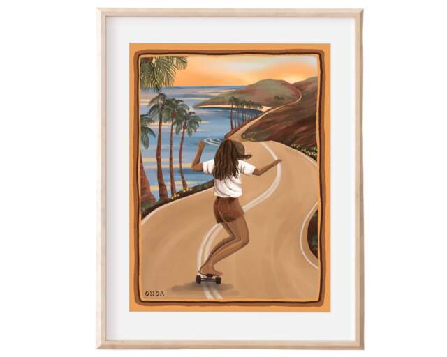 70S Skate Art Print - California Surf Scene, Boho Wall Decor - image 1