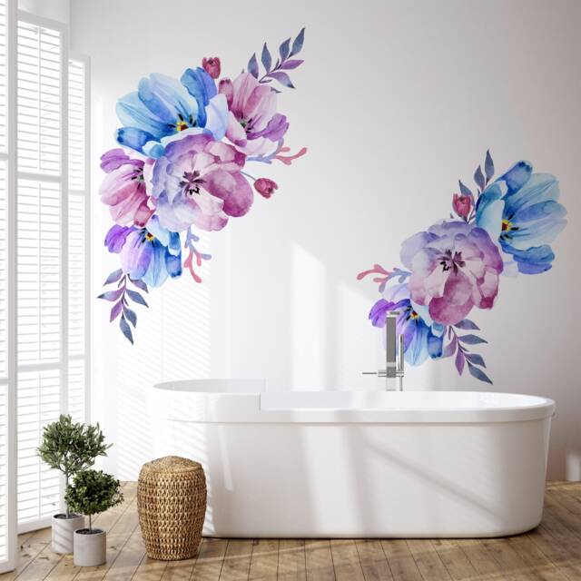 Floral Wall Decal Watercolor Flowers With Leaves Stickers - image 1