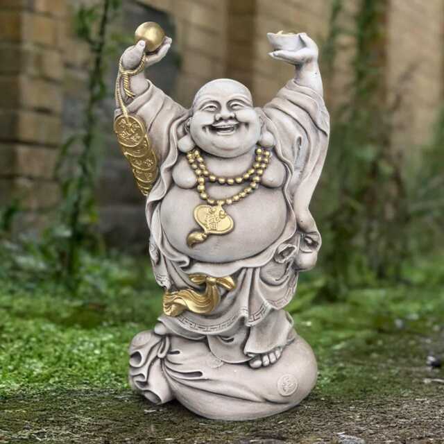 Smiling Buddha Statue Outdoor Happy Figurine Japanese Budbhist Ornament Traditional Yard Art Zen Garden Buddha Lover Gift - image 1