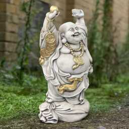 Smiling Buddha Statue Outdoor Happy Figurine Japanese Budbhist Ornament Traditional Yard Art Zen Garden Buddha Lover Gift - thumbnail 3