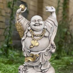 Smiling Buddha Statue Outdoor Happy Figurine Japanese Budbhist Ornament Traditional Yard Art Zen Garden Buddha Lover Gift - thumbnail 2
