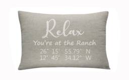 Personalized Embroidered Ranch Pillowcase, Coordinates, Latitude & Longitude, Relax, Farmhouse, Welcome To Our Ranch, Rustic Lumbar Gift - thumbnail 1