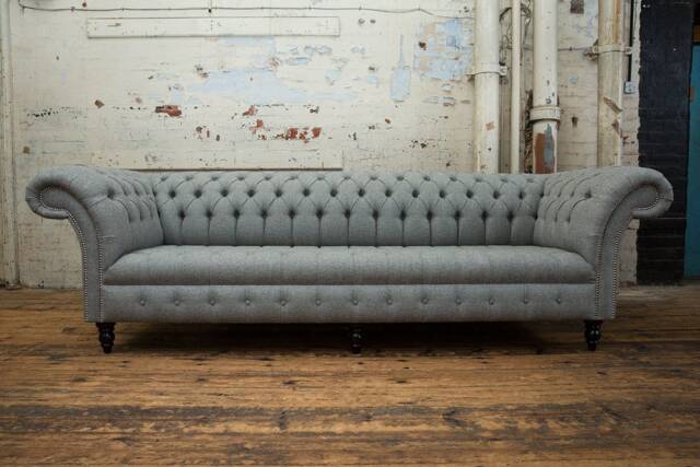 Handmade Large 4 Seater Iron Grey Herringbone Wool Chesterfield Sofa - Other Colours + - image 1