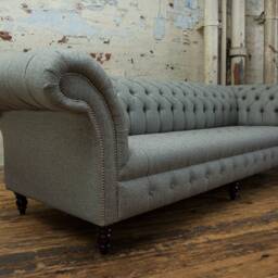 Handmade Large 4 Seater Iron Grey Herringbone Wool Chesterfield Sofa - Other Colours + - thumbnail 2