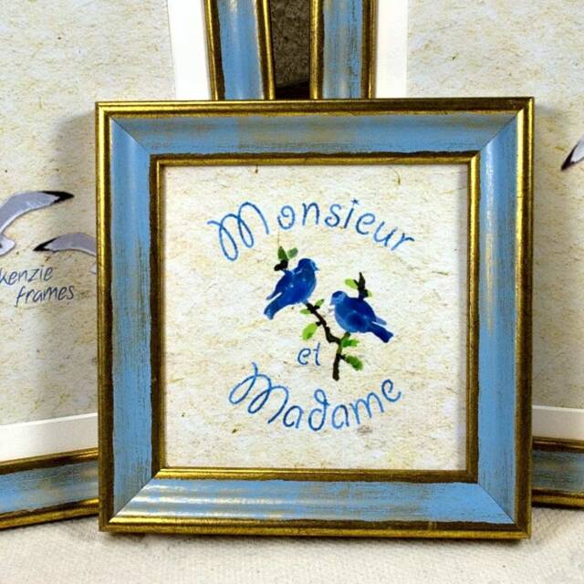 Gold & Blue Photo Frame, Distressed Wood Picture Frame - 5x5 Or 6x6 Inch - image 1