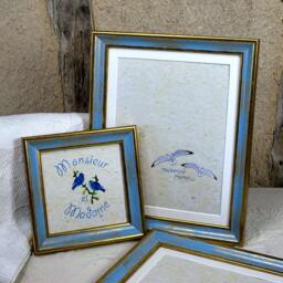 Gold & Blue Photo Frame, Distressed Wood Picture Frame - 5x5 Or 6x6 Inch - thumbnail 2