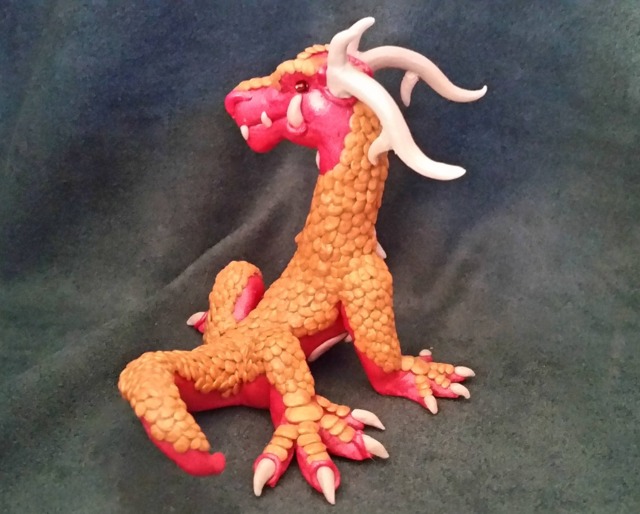 Ooak Red & Gold Eastern Dragon Figurine - image 1