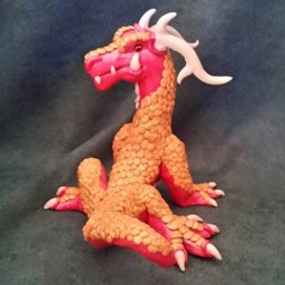 Ooak Red & Gold Eastern Dragon Figurine - thumbnail 2