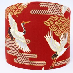 Japanese Crane Lampshade Red & Gold Oriental Style