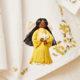 Small Golden Peace Dove Angel Tree Topper, Hand Felted Yellow Christmas Spirit, Handmade Whimsical Woodland Decor - thumbnail 3