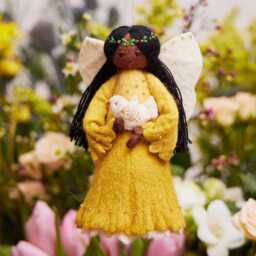 Small Golden Peace Dove Angel Tree Topper, Hand Felted Yellow Christmas Spirit, Handmade Whimsical Woodland Decor - thumbnail 1