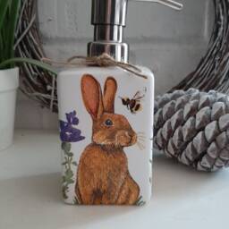Beautiful Hare & Bee Decoupaged Ceramic Soap Dispenser.brush Holder. Available in Two Shapes - thumbnail 3