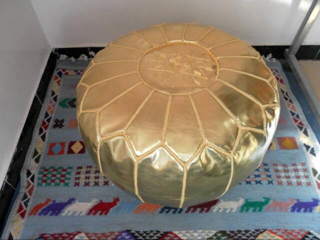 Couple Of 2 Golden Color Faux Leather Poufs - Also Called Ottomans Footstool Floor Pillow Gl - image 1