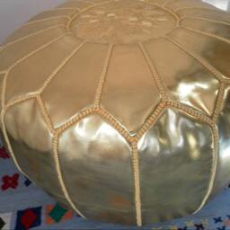 Couple Of 2 Golden Color Faux Leather Poufs - Also Called Ottomans Footstool Floor Pillow Gl - thumbnail 3