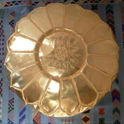 Couple Of 2 Golden Color Faux Leather Poufs - Also Called Ottomans Footstool Floor Pillow Gl - thumbnail 4