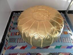 Couple Of 2 Golden Color Faux Leather Poufs - Also Called Ottomans Footstool Floor Pillow Gl