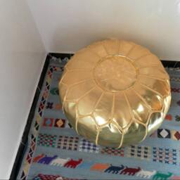 Couple Of 2 Golden Color Faux Leather Poufs - Also Called Ottomans Footstool Floor Pillow Gl - thumbnail 2