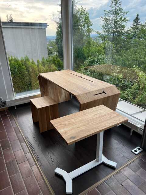 Height-Adjustable Desk/Side Table Sit-stand Solid Wood Natural Office Furniture Home - image 1