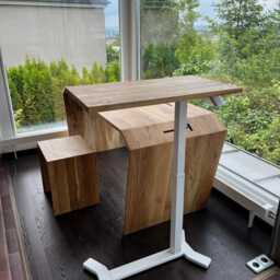 Height-Adjustable Desk/Side Table Sit-stand Solid Wood Natural Office Furniture Home - thumbnail 2