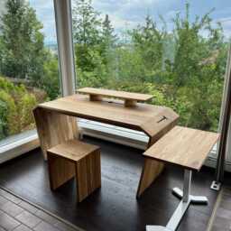 Height-Adjustable Desk/Side Table Sit-stand Solid Wood Natural Office Furniture Home - thumbnail 3
