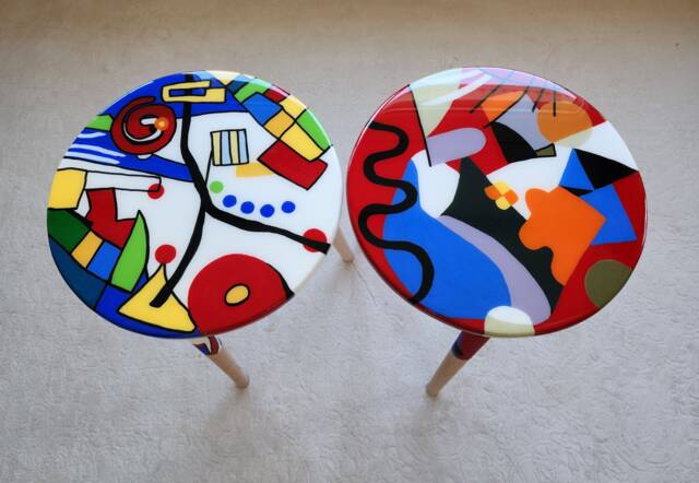 Bold Abstract Pop Art Side Tables, Hand Painted Resin Coffee Vibrant Boho Decor - image 1