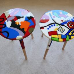 Bold Abstract Pop Art Side Tables, Hand Painted Resin Coffee Vibrant Boho Decor - thumbnail 3