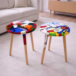 Bold Abstract Pop Art Side Tables, Hand Painted Resin Coffee Vibrant Boho Decor - thumbnail 2