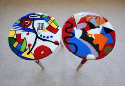 Bold Abstract Pop Art Side Tables, Hand Painted Resin Coffee Vibrant Boho Decor