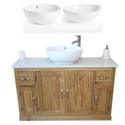 Oak Bathroom Vanity Unit 123cm Wide With White Quartz Top & Ceramic Basin Set 402Wqcbcx1 - thumbnail 2