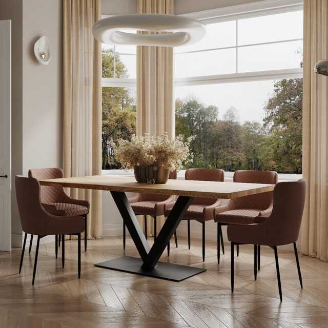 Hardwood Solid Oak Dining Table Steel Leg 043 - image 1
