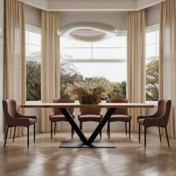Hardwood Solid Oak Dining Table Steel Leg 043 - thumbnail 2