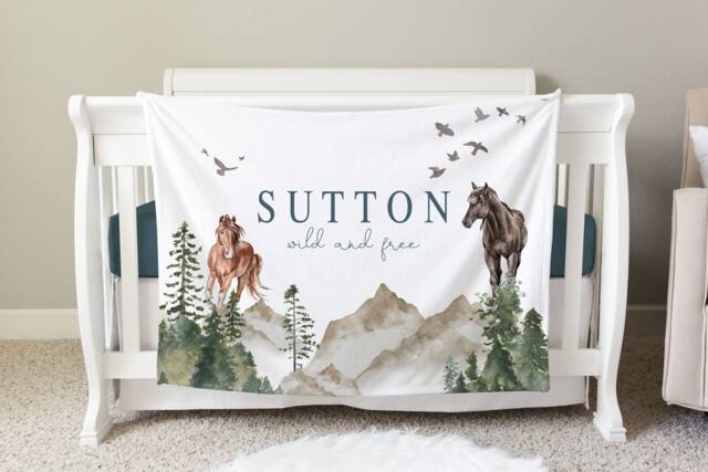 Horse Blanket, Personalized Baby Blanket Gift, Toddler Nursery Decor, Birthday Nursery, Bb08 - image 1