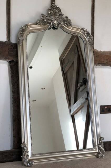 Period Statement Arched Large Antique Silver Fireplace French Arch Over Mantle Hall Wall Leaner Mirror 5Ft - image 1