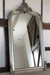 Period Statement Arched Large Antique Silver Fireplace French Arch Over Mantle Hall Wall Leaner Mirror 5Ft - thumbnail 1