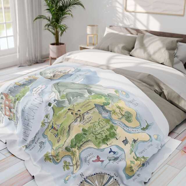 Neverland Map Fleece Baby Blanket, Peter Pan Nursery Decor - image 1