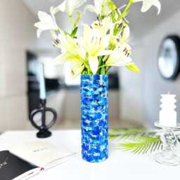 Abstract Blue & Gold Glass Vase For Flowers Hand-Painted Home Decor - thumbnail 3