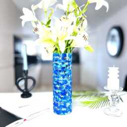 Abstract Blue & Gold Glass Vase For Flowers Hand-Painted Home Decor - thumbnail 2