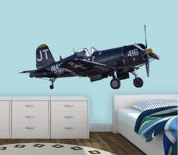 Vintage Airplane - Propeller Plane Aviation Wall Decal Peel & Stick Aircraft Reusable Fabric Vwaq-Pas19 - thumbnail 1