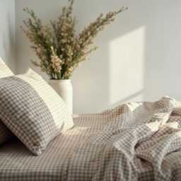 Brown Gingham Cotton 1 Duvet Cover Checkered Comforter Set Cozy Bedroom Decor Duvet - thumbnail 4