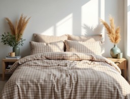 Brown Gingham Cotton 1 Duvet Cover Checkered Comforter Set Cozy Bedroom Decor Duvet