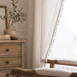 Minimalist White Curtains With Tassels, Semi-Blackout Rod Pocket Window Drapes, Custom Size - thumbnail 3