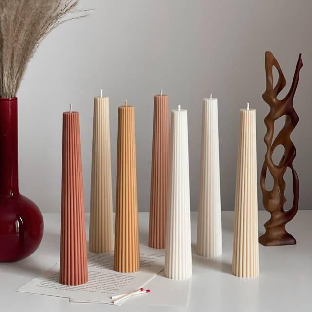 Greko Column Soy Wax Candle Ribbed Pillar, Decorative Taper - image 1
