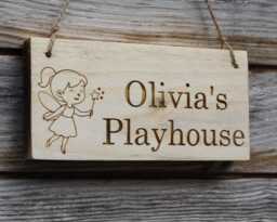 Personalised Fairy Playhouse Sign - Custom Engraved Solid Wood Name Plate - thumbnail 1