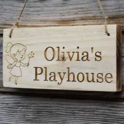 Personalised Fairy Playhouse Sign - Custom Engraved Solid Wood Name Plate - thumbnail 2